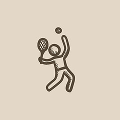 Image showing Man playing big tennis sketch icon.