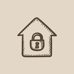 Image showing House with closed lock sketch icon.