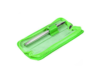 Image showing Green pen case isolated