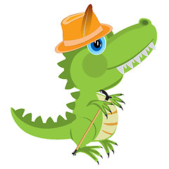 Image showing Cartoon of the dinosaur in hat