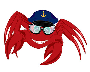 Image showing Cartoon of the crab in service cap and spectacles