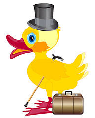 Image showing Duckling with cylinder on head and valise