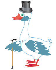 Image showing Bird goose in hat and with walking stick