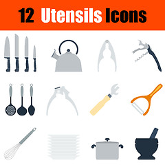 Image showing Flat design utensils icon set