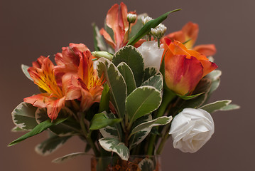 Image showing Brides bouquet with colorful flowers on wedding day