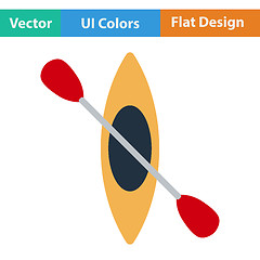 Image showing Flat design icon of kayak and paddle