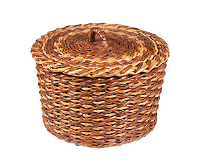 Image showing basket brown-yellow made using newspaper tubes