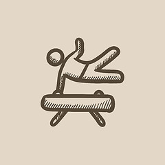 Image showing Gymnast exercising on pommel horse sketch icon.