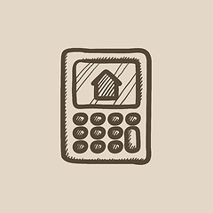 Image showing Calculator with house on display sketch icon.