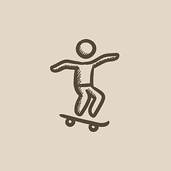 Image showing Man riding on skateboard  sketch icon.