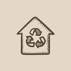 Image showing House with recycling symbol sketch icon.