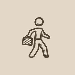 Image showing Businessman walking with briefcase sketch icon.