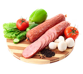 Image showing sausage on plate with vegetables