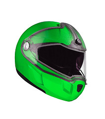 Image showing green shiny motorcycle helmet Isolated