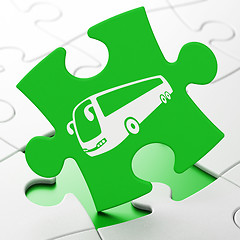 Image showing Travel concept: Bus on puzzle background