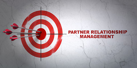 Image showing Finance concept: target and Partner Relationship Management on wall background