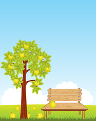 Image showing Bench under aple tree