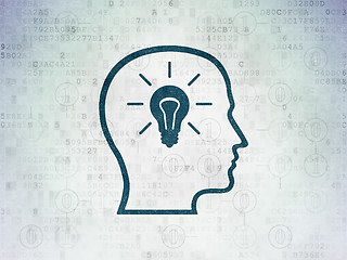 Image showing Finance concept: Head With Lightbulb on Digital Data Paper background