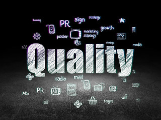 Image showing Advertising concept: Quality in grunge dark room