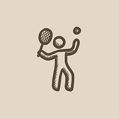 Image showing Man playing big tennis sketch icon.