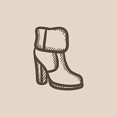 Image showing High-heeled ankle boot with fur sketch icon.