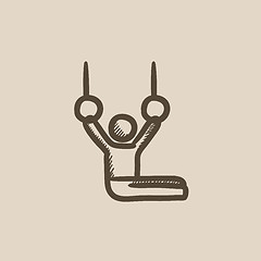 Image showing Gymnast on stationary rings sketch icon.