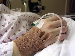 Image showing Closeup of an IV/Drip on patients hand