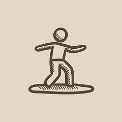 Image showing Male surfer riding on surfboard sketch icon.