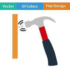 Image showing Flat design icon of hammer beat to nail