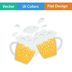 Image showing Two clinking beer mugs with fly off foam icon. 
