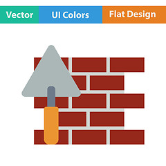 Image showing Flat design icon of brick wall with trowel