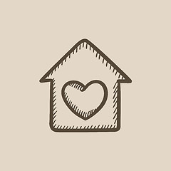 Image showing House with heart symbol sketch icon.