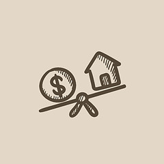 Image showing House and dollar symbol on scales sketch icon.
