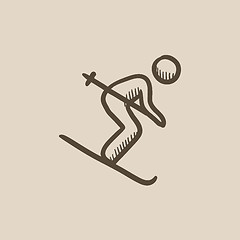 Image showing Downhill skiing sketch icon.