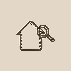 Image showing House and magnifying glass sketch icon.