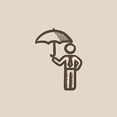 Image showing Businessman with umbrella sketch icon.