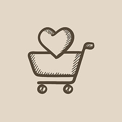 Image showing Shopping cart with heart sketch icon.