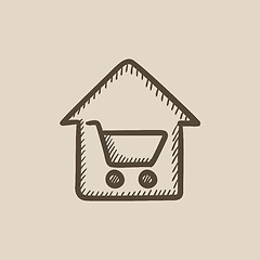 Image showing House shopping sketch icon.