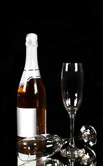 Image showing Champagne - bottle and glass