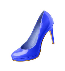 Image showing blue medium heeled shoe isolated