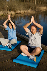 Image showing Senior asian couple exercising