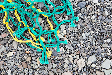 Image showing Fishing nets on a beach