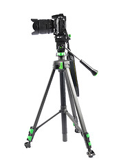 Image showing Tripod with camera on white background