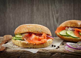 Image showing sandwich with smoked salmon and cucumber