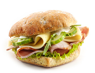 Image showing sandwich with meat, cheese and vegetables