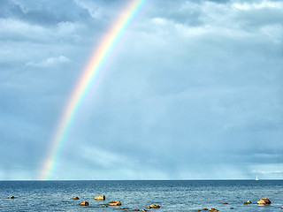 Image showing rainbow in cloudy sky after the rain