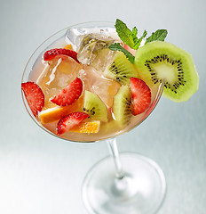 Image showing fresh iced cocktail with fruits