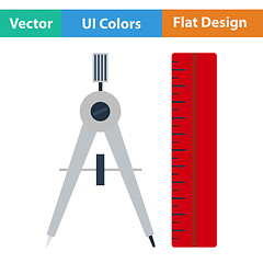 Image showing Flat design icon of Compasses and scale