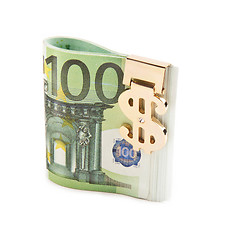 Image showing euro with golden clip isolated