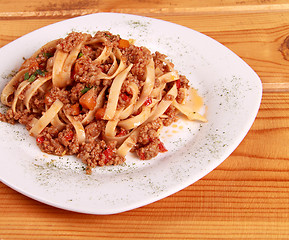 Image showing spaghetti with tomato sauce